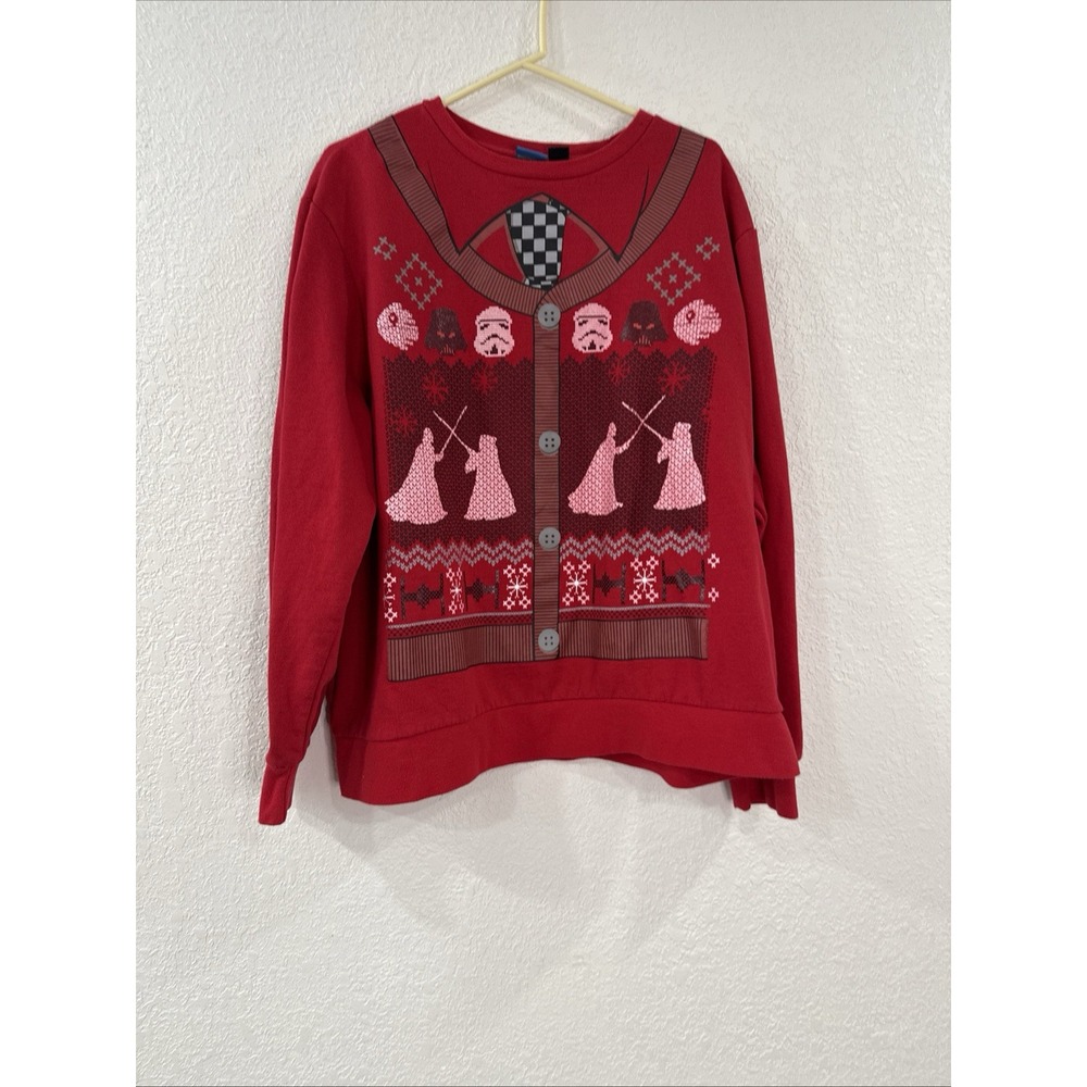 Star Wars Long Sleeve Ugly Christmas Sweatshirt Men's 2XL Darth Vader Obi-Wan